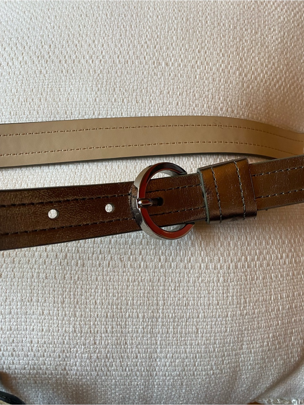 Via spiga silver-Tone Leather Belt with Round Silver Buckle